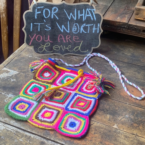 Handcrafted Handbags - Handcrafted Granny Square Crochet Patch Bag | Colorful Boho Purse